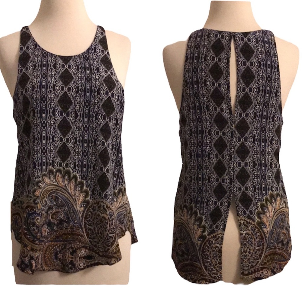 RORY BECA 100% Silk Tank Top Sleeveless Keyhole and Slit on Back​